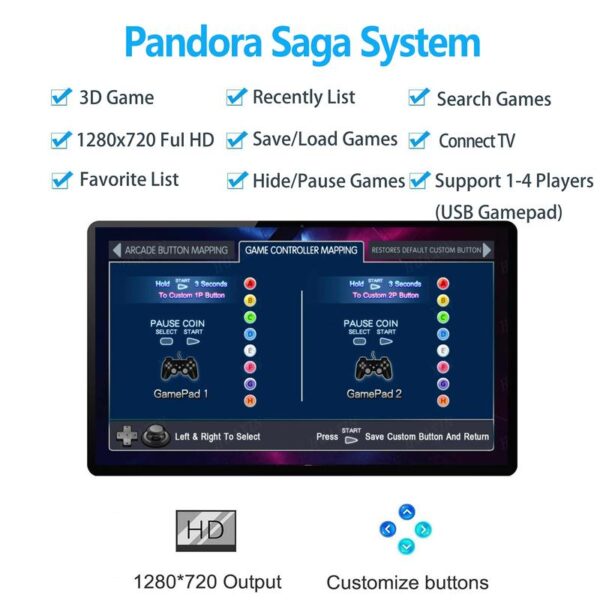 9800-in-1 Retro Arcade Game Console – 17.5” HD Screen, Pandora’s Box DX, Portable Handheld Machine, 2 Players, Save/Load/Pause Support - Image 3